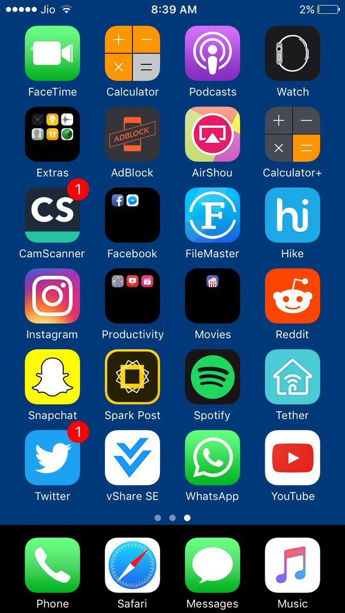 dossier et dock noir ios 10