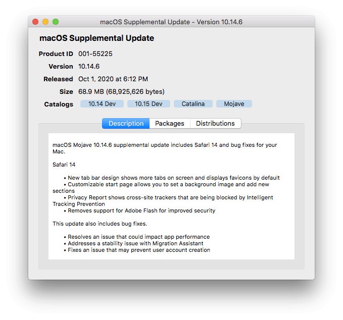 mise a jour supplementaire macos 10.14.6 mojave