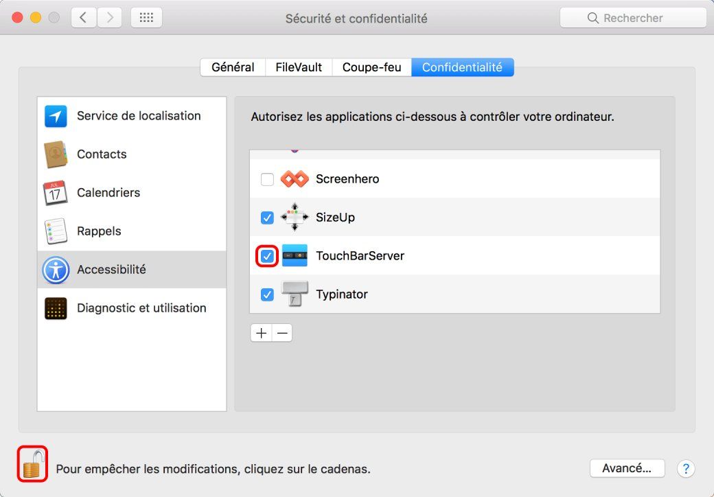 accessibilite touch bar app macbook