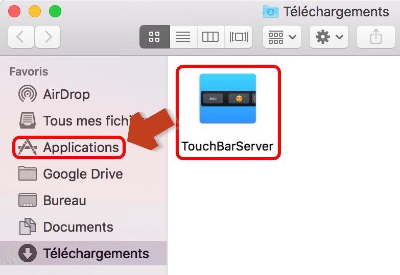 glisser deposer app touch bar