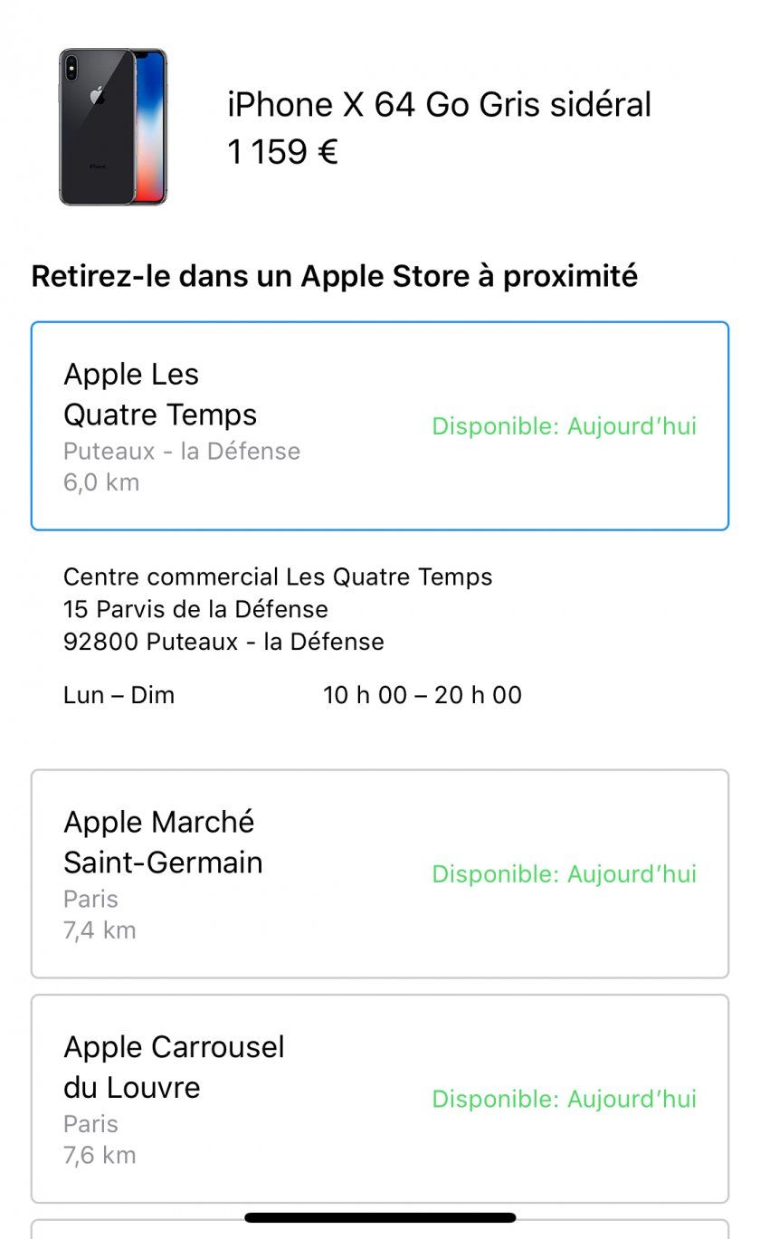 iphone x achat retrait jour meme