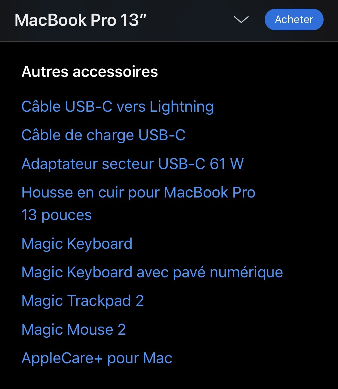 accessoire liste macbook pro m1