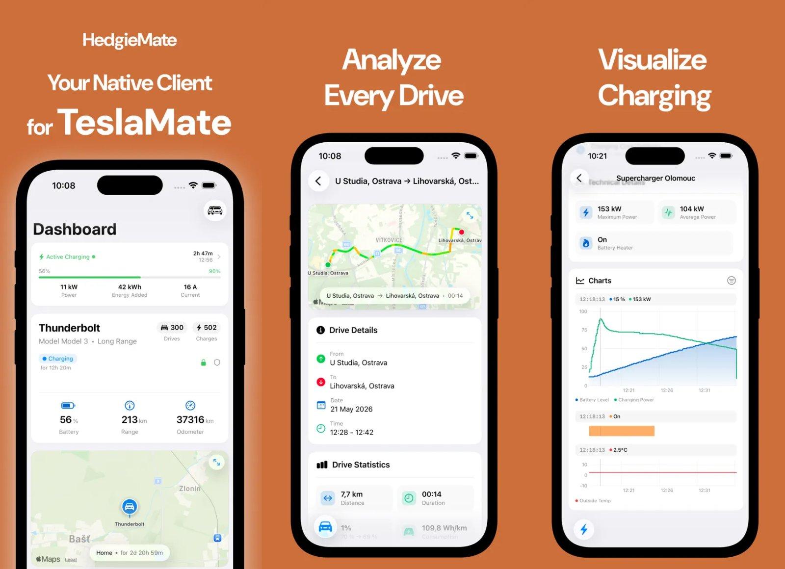 HedgieMate : l’application iOS ultime pour votre Tesla et TeslaMate